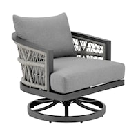 Transitional Patio Swivel Armchair with Rope Arm Accents and Cushioned Seating