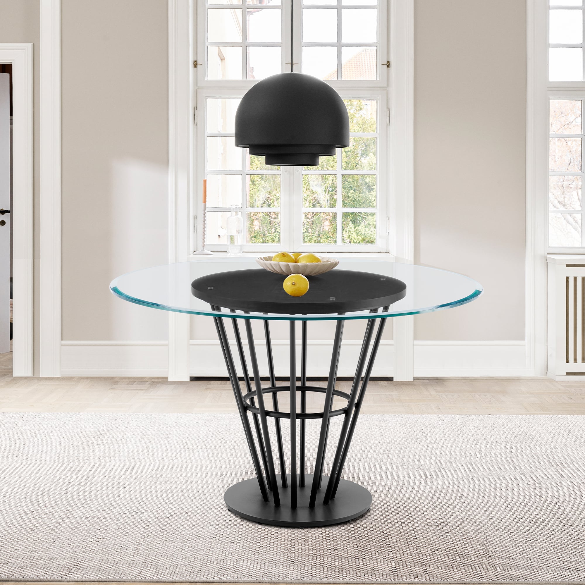 Armen Living Veronica 48" Round Glass-Top Dining Table