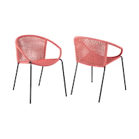 Snack Indoor Outdoor Stackable Steel Dining Chair with Brick Red Rope - Set of 2