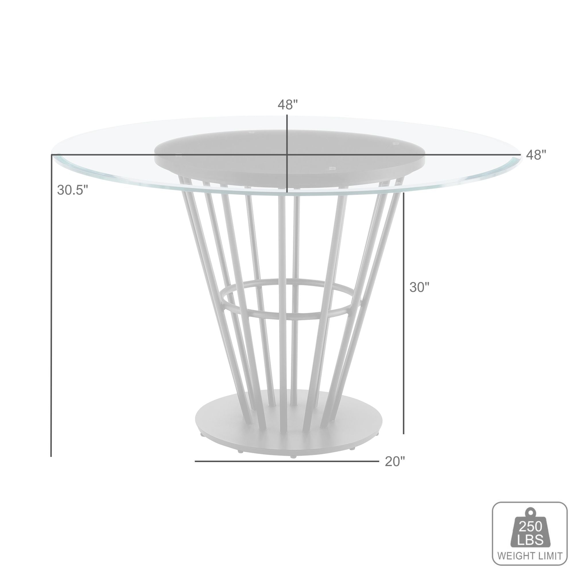 Armen Living Veronica 48" Round Glass-Top Dining Table