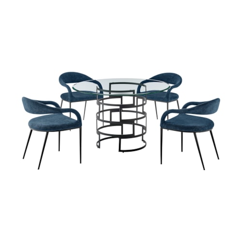 Contemporary 5-pc. Dining Set with Round Glass-Top Dining Table and Upholstered Chairs