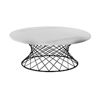 Contemporary Round Marble Top Coffee Table with Metal Base