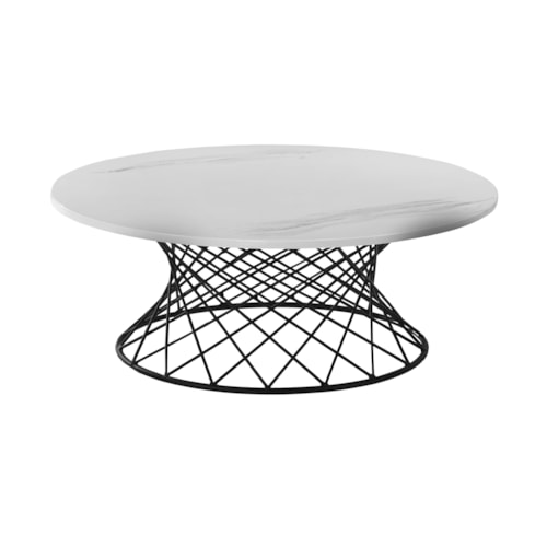 Contemporary Round Marble Top Coffee Table with Metal Base