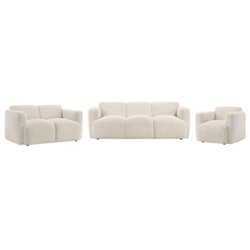 Contemporary 3-pc. Fully-Upholstered Living Room Set with Rounded Track Arms