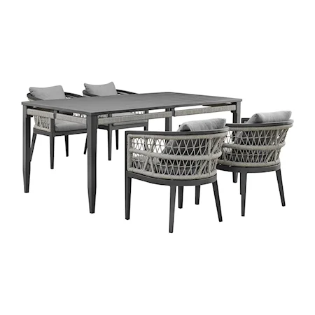 Transitional 5-Piece Patio Dining Set with Rope Accents and Water Resistant Tabletop