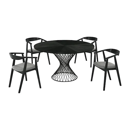 Contemporary 5 Piece Black Wood Dining Table Set with Charcoal Fabric