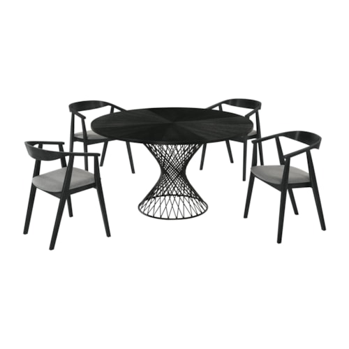 Contemporary 5 Piece Black Wood Dining Table Set with Charcoal Fabric