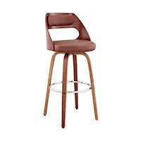 Mid Century Modern Faux Leather and Walnut Wood Bar Stool