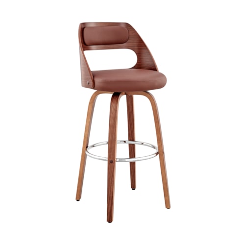 Mid Century Modern Faux Leather and Walnut Wood Counter Stool