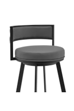 Armen Living Roman Roman 26" Gray Faux Leather and Black Metal Swivel Bar Stool