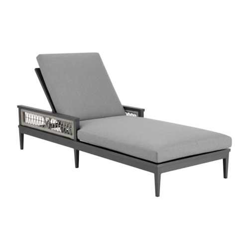 Transitional Outdoor Chaise Lounge Chair with Rope Accents and Cushioned Seating