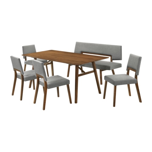 Mid-Century Modern 6-Piece Wood Dining Table Set with Bench