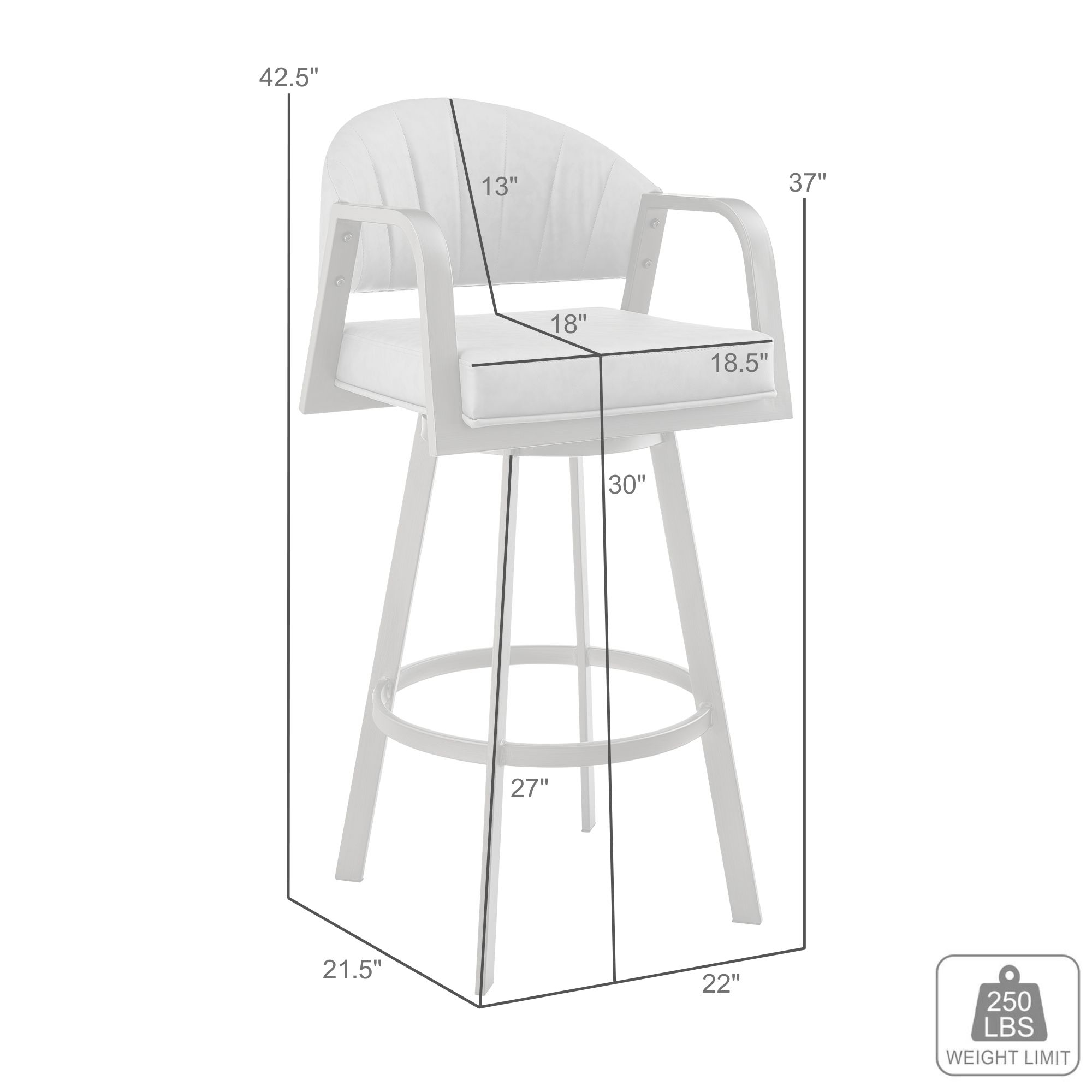 Armen Living Marcie 30" Swivel Bar Stool with Channel Tufting