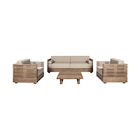 Contemporary Brown Outdoor Conversation Set with Slatted Wood Arms
