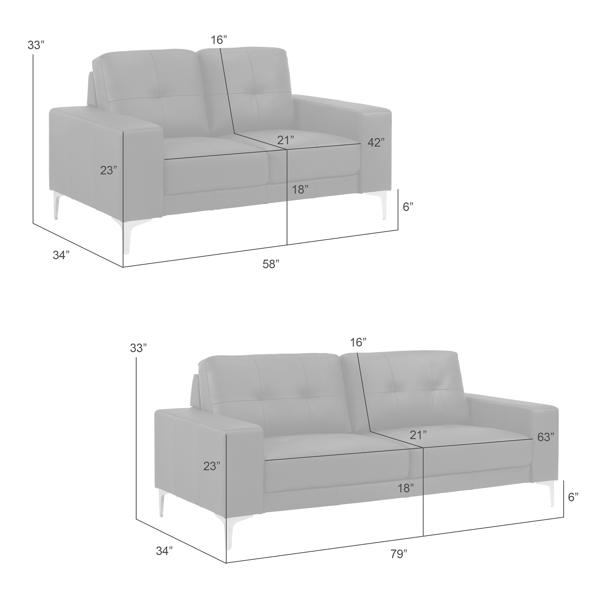 Armen Living Faelin 2-pc. Top-Grain Leather Living Room Set