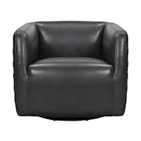 Casual Swivel Pewter Genuine Leather Barrel Chair