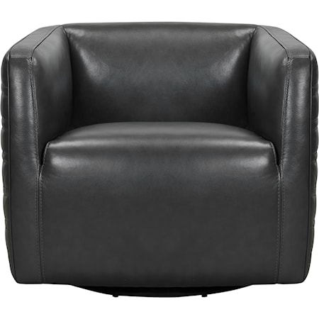 Swivel Pewter Genuine Leather Barrel Chair