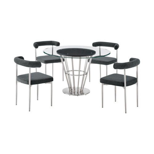 Contemporary 5-Piece Round Dining Table Set with Glass Top