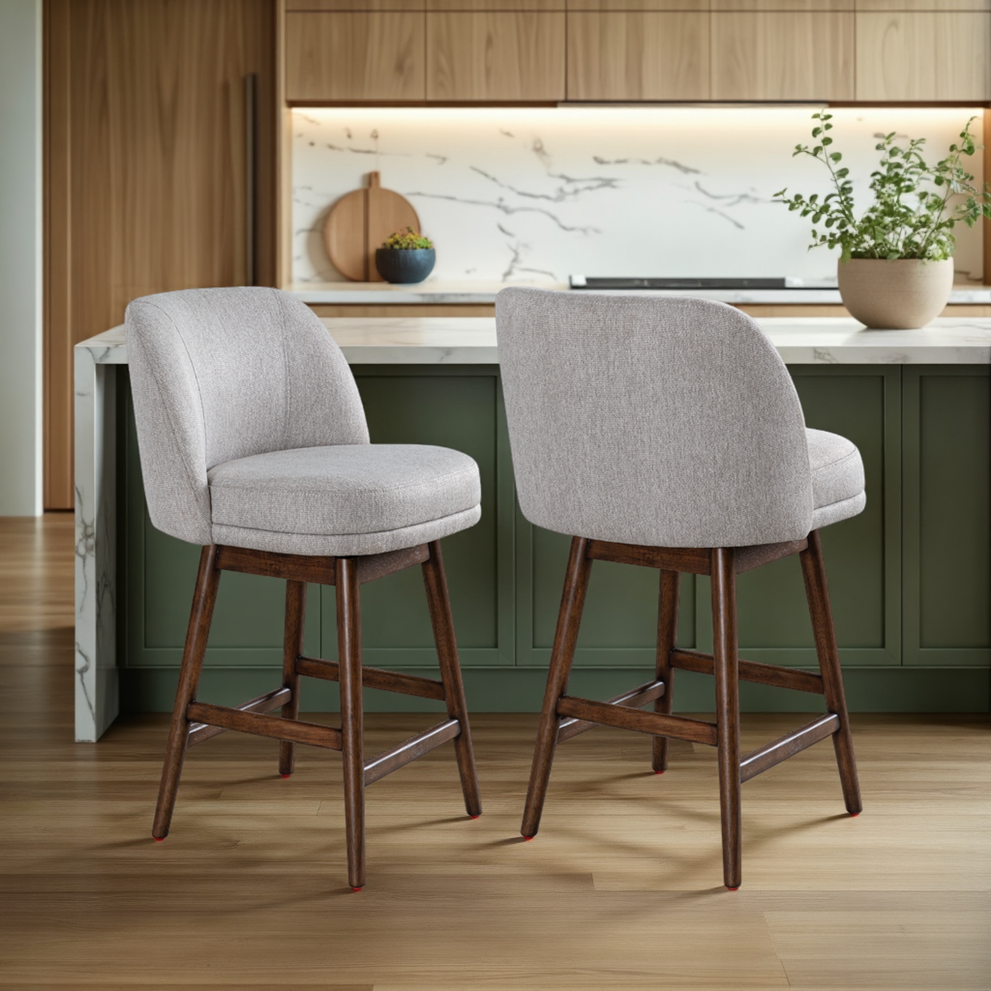 Armen Living Sadie Upholstered Solid Wood Swivel Counter Stool