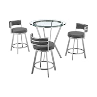 Naomi and Roman 4-Piece Counter Height Dining Set in Brushed Stainless Steel and Grey Faux Leather