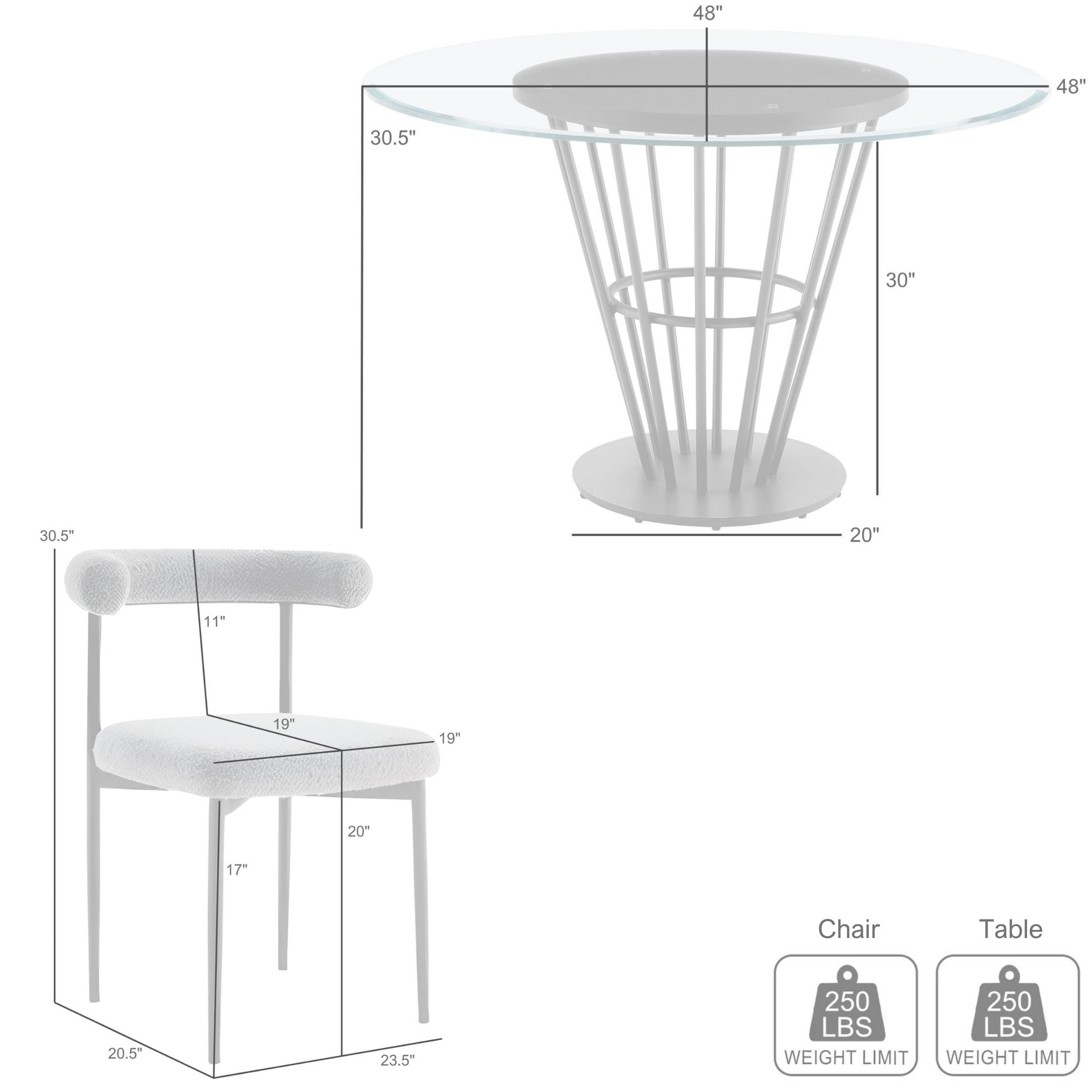 Armen Living Veronica / Shannon 5-Piece Round Dining Table Set