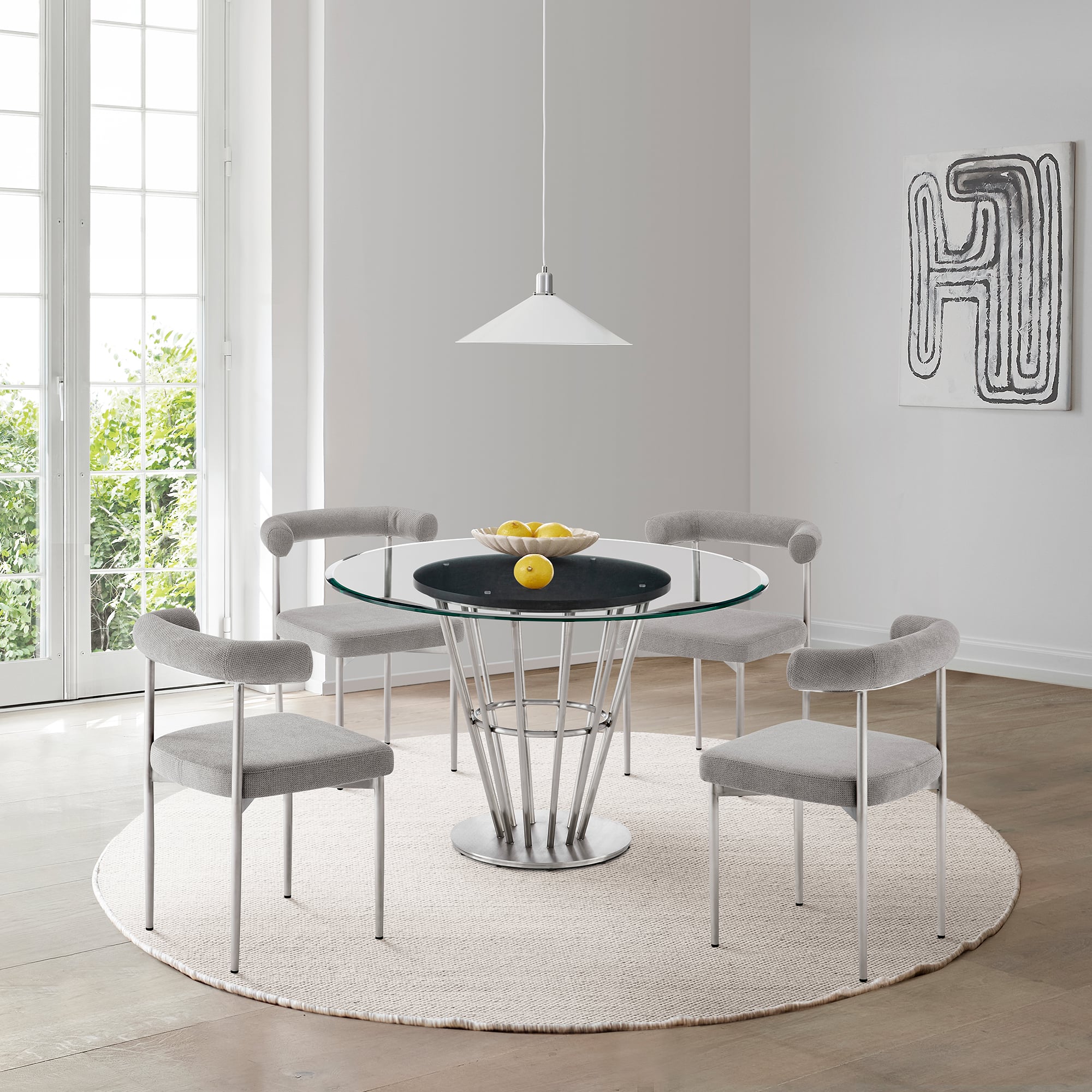 Armen Living Veronica 48" Round Glass-Top Dining Table