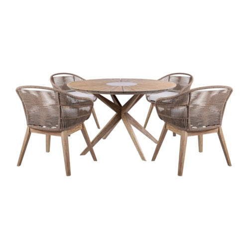 Contemporary Outdoor Dining Set with Truffle Rope Chairs