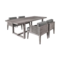 Contemporary 5-Piece Gray Outdoor Dining Set with Slatted Wood Arms