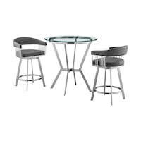 Naomi and Chelsea 3-Piece Counter Height Dining Set in Brushed Stainless Steel and Grey Faux Leather