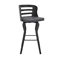 Verne 30" Swivel Gray Faux Leather and Black Wood Bar Stool