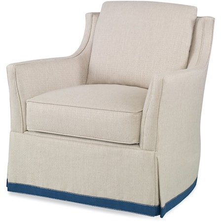 Transitional Skirted Swivel Chair with Loose Back