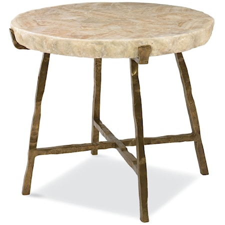 Inlaid Crystal Stone Top End Table with Bronze Finish