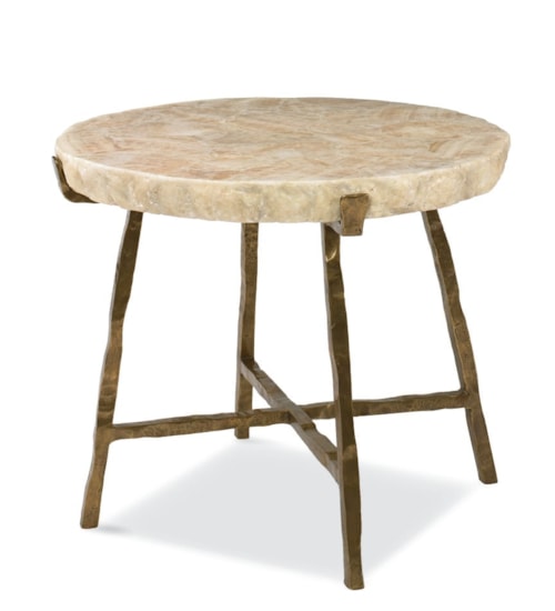 Inlaid Crystal Stone Top End Table with Bronze Finish