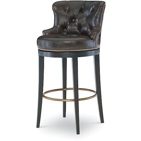 Forte Transitional Swivel Bar Stool with Tufting and Nailhead Trim