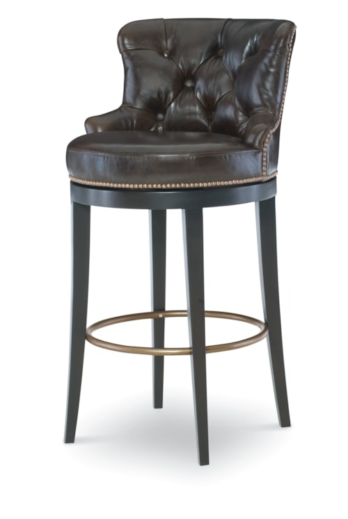 Forte Transitional Swivel Bar Stool with Tufting and Nailhead Trim