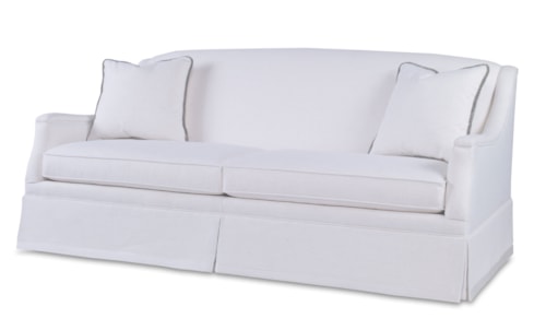 Transitional Langley Skirted Sofa with Slope Arms