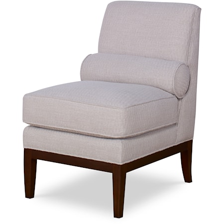 Contemporary Exposed Wood Accent Chair with Inset Cylinder Pillow