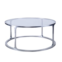 Contemporary Round Metal Cocktail Table with Glass Top