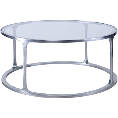 Contemporary Round Metal Cocktail Table with Glass Top
