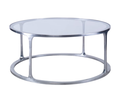 Contemporary Round Metal Cocktail Table with Glass Top