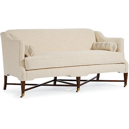 Traditional Exposed Wood Base Sofa with Casters