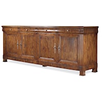 Duchère Traditional 4-Door Buffet with Metal Door and Drawer Pulls