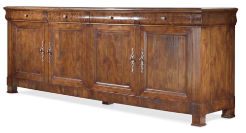 Duchère Traditional 4-Door Buffet with Metal Door and Drawer Pulls