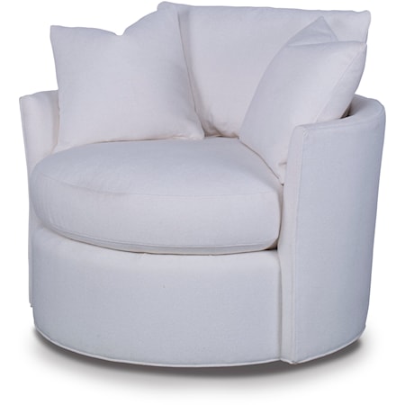 Contemporary Barrel Swivel Chair with Loose Cushions