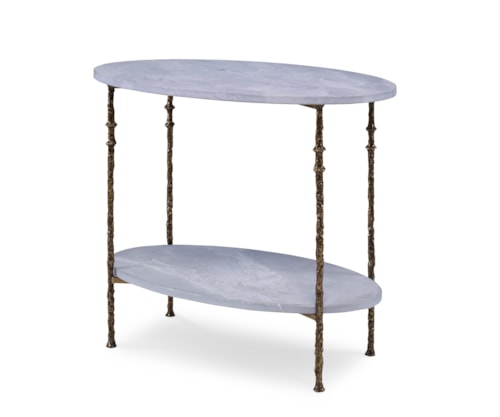 Caen Transitional White Scagliola Chairside Table