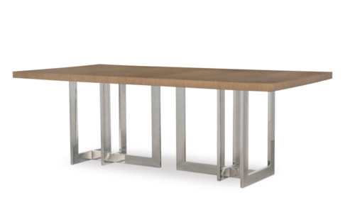 Mid-Century Modern Oak Dining Table with Metal Double Pedestal Base
