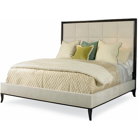 Transitional Upholstered King Bed with Tufted Headboard