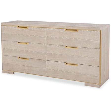 Contemporary 6-Drawer Dresser with Gold Accents