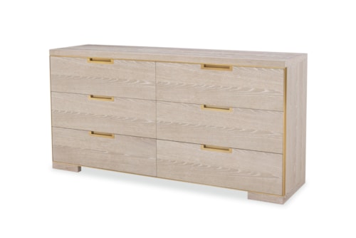 Contemporary 6-Drawer Dresser with Gold Accents