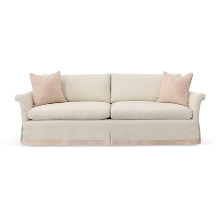 Traditional Skirted Sofa with Flared Rolled Arms